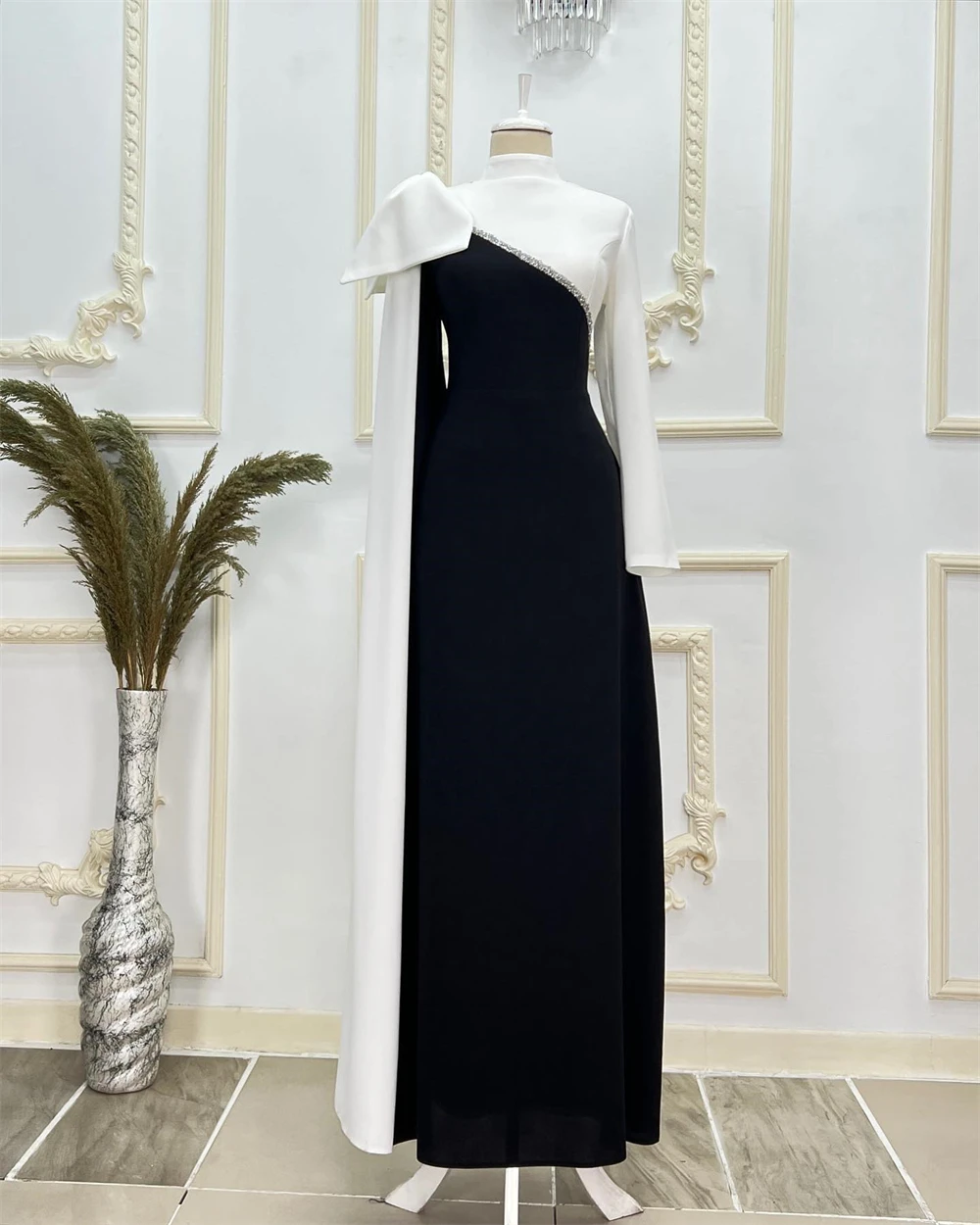 Evening Prom Dress Saudi Arabia Jersey Sequined Ruched Formal Evening A-line High Collar Bespoke Occasion Gown Midi Dresses