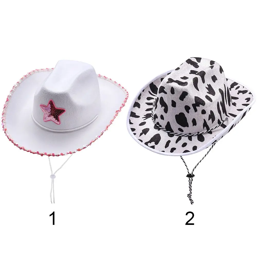 Costume Party Adult Size Play Dress-Up Adjustable Cowboy Hat Pink Star Cow Girl Hat White Cowgirl Hat