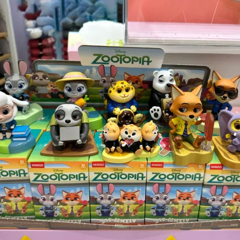 MINISO Zootopia Just Sit in the Series Blind Box, Judy Hopps, Nick, Desktop Decoration, Coleção Ornamentos, Presentes de Aniversário Infantil