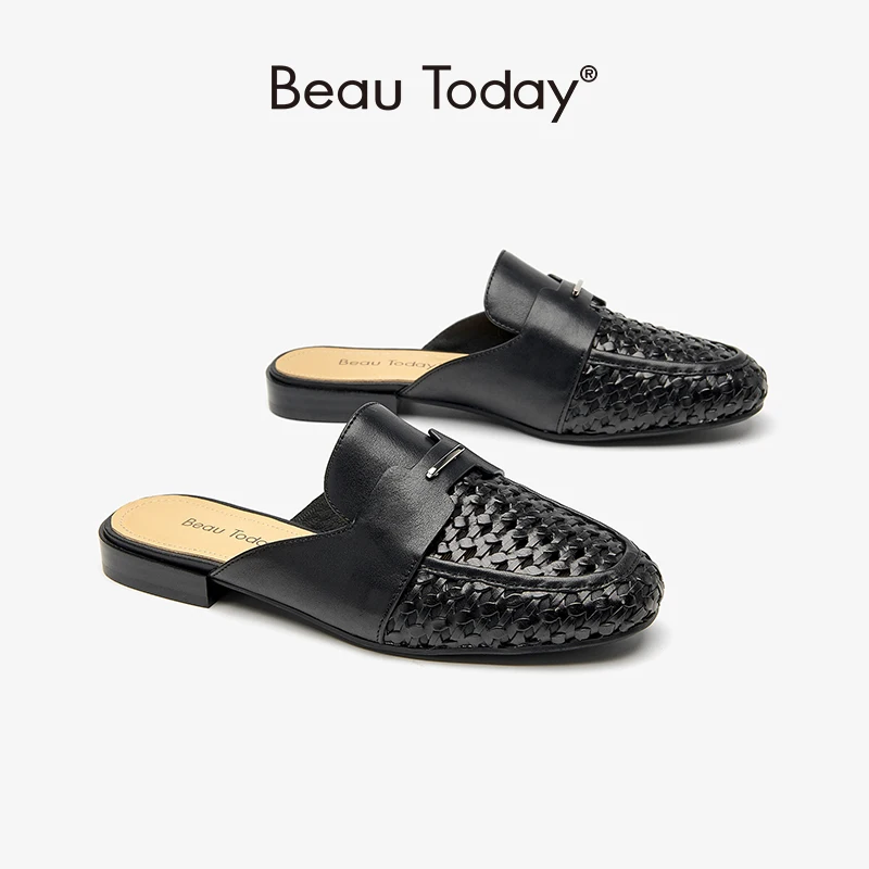 Beautoday Sandals Women Genuine Cow Leather Round Toe Knitting Slip-on for Summer Ladies Shoes Handmade 36272