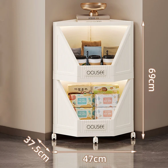 Foldable Corner Storage Cabinet Multi-functional Storage Rack for Household Use Living Room Snack and Toy Storage Organizer
