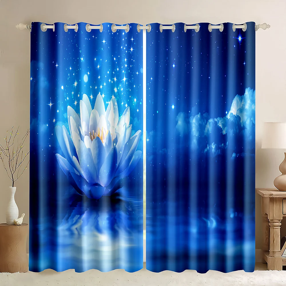 Lotus Print Blackout Curtains Colorful Lotus Flower Curtains Blossom Floral Pattern Window Curtains Panels Decor Nature Theme