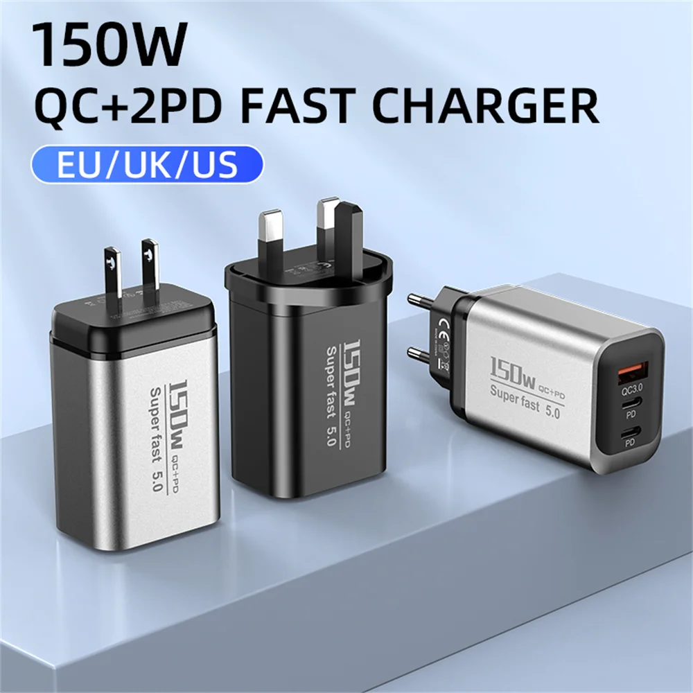 150W USB Type C Fast Charger Quick Charge 3.0 EU US UK Plug Wall Adapter PD Fast Charging for iPhone Samsung Xiaomi Huawei Phone