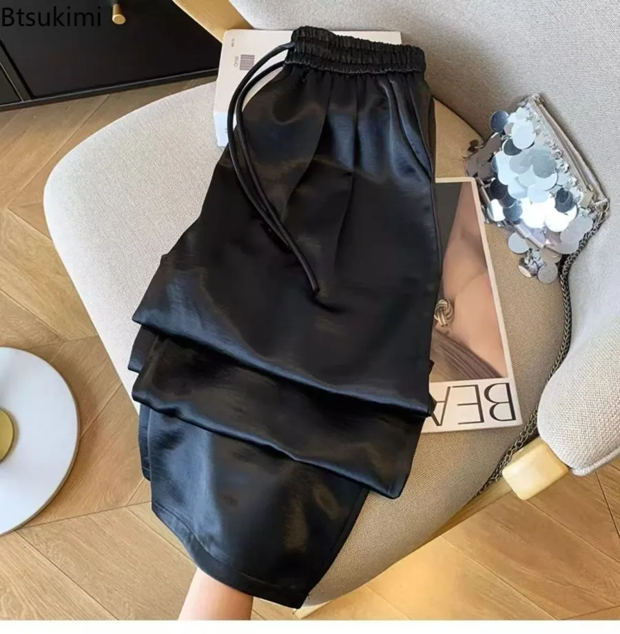 Summer New Women's Loose Casual Trousers Breathable Lightweight Satin High Waist Wide Leg Pants Vintage All-match Straight Pants