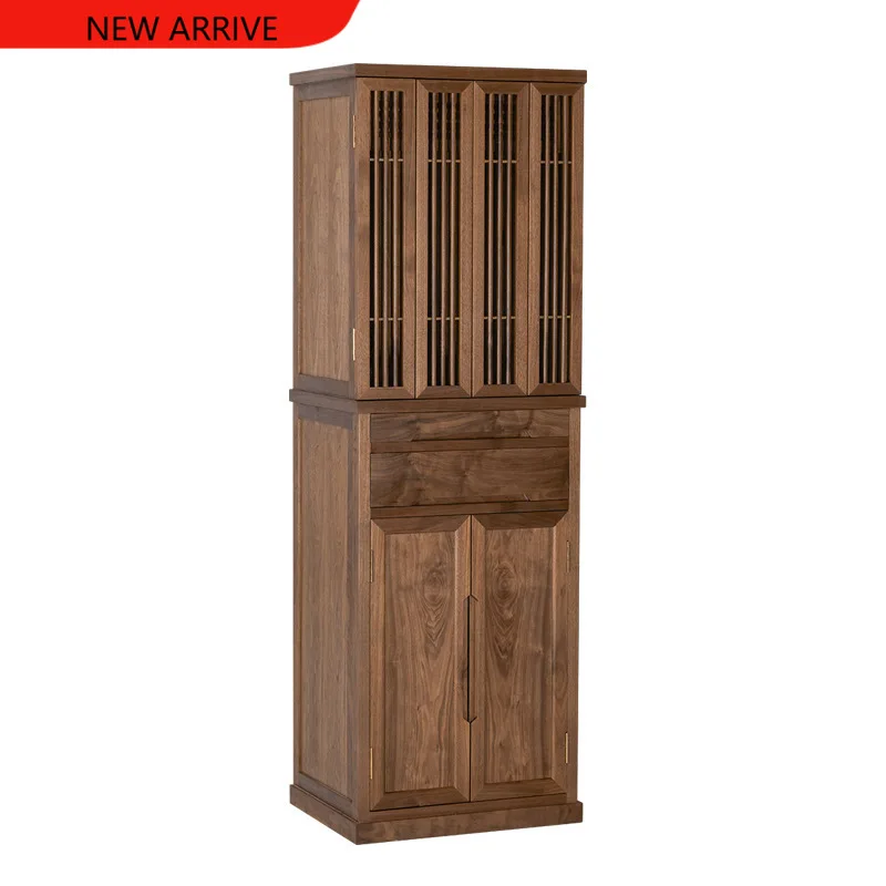 z183 solid wood shrine with door, home altar, minimalist buddhist shrine, black walnut offering table, buddhist cabinet