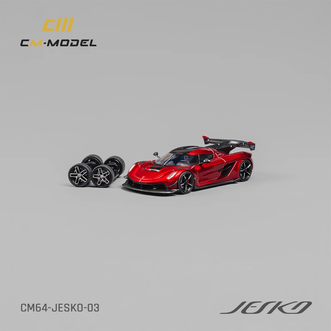 PreSale CM 1:64 Jesko Metallic Red Replaceable Wheels Diecast Diorama Car Model Collection Miniature Toys