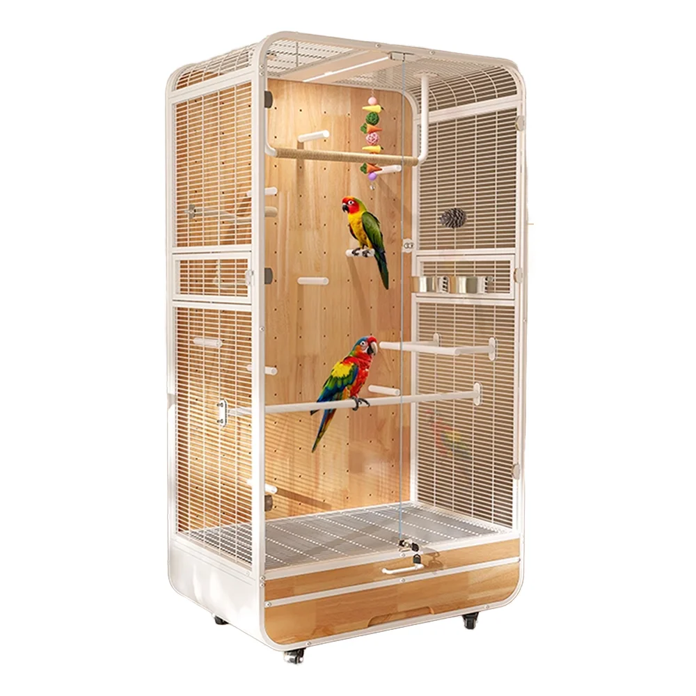 Hot Selling High Quality Movable Easy to Install Bird Cage Luxury Parrot Cage House Solid Wood High End Feeding Cage
