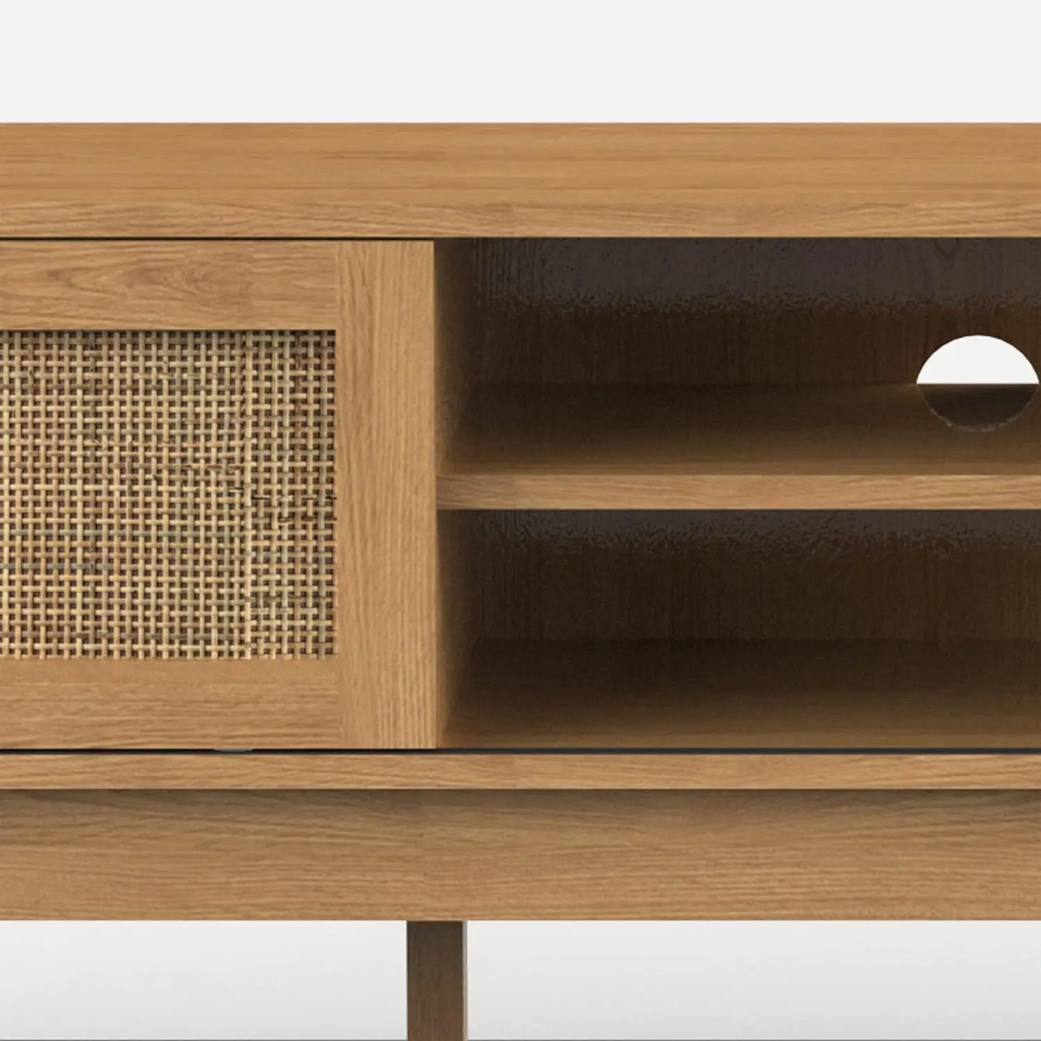 حامل تلفزيون Xilingol مع أبواب منزلق من الروطان، حامل تلفزيون منخفض المستوى لأجهزة التلفاز حتى 65 بوصة، بيت المزرعة الحديث بوهو