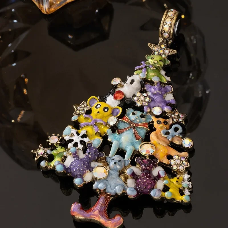 Medieval Necklace Vintage Animal Christmas Tree Pendant Cute Cute Bear Paradise Enamel Czech Diamond Medieval Necklace