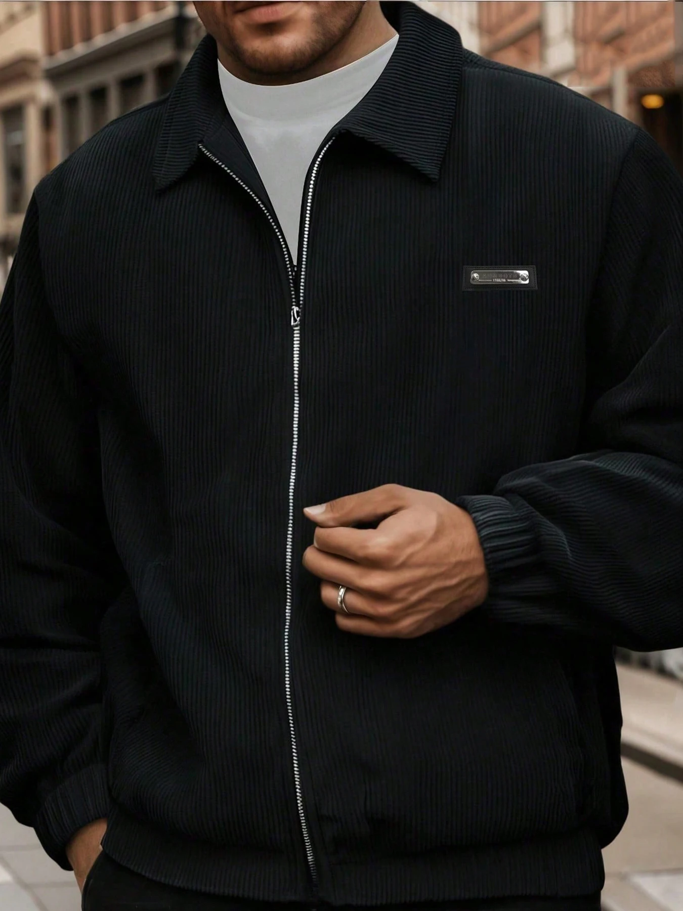 سترة سروال قصير للرجال مقاس كبير للخريف والشتاء مع تصميم شعار الصدر، سترة متعددة الاستخدامات، سترة رياضية خارجية #2