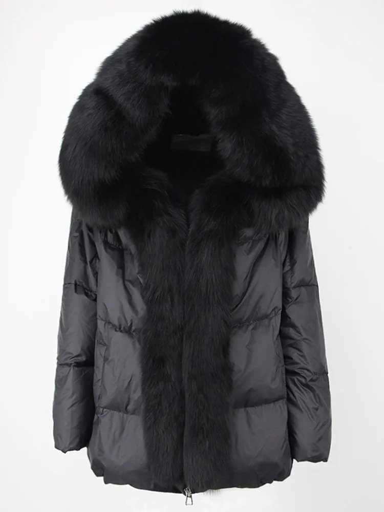 المرأة الجديدة الشتاء معطف فرو الثعلب الحقيقي الياقة الطبيعية سميكة الدافئة مقنعين بطة أسفل سترة فاخرة أبلى الإناث فضفاضة