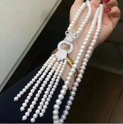 

CLASSIC 5-10 mm round white pearl necklace 28inch