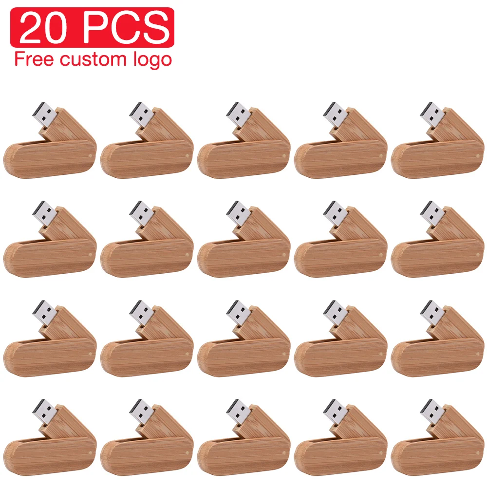 20PCS/LOT Wooden Rotatable USB 2.0 Flash Drives 128GB Free Custom Logo Pendrive 64GB Wedding Gift USB Stick 32GB 16GB 8GB U Disk image 3