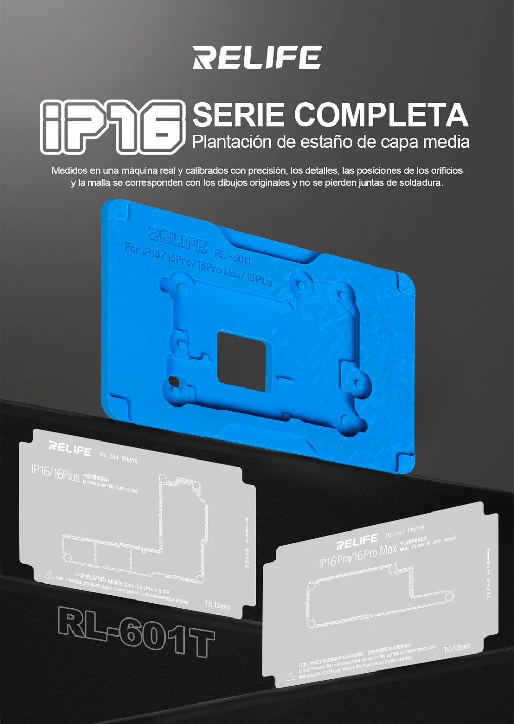 RL-601T BGA Reballing Fixture for iPhone 16 16Plus 16Pro 16 Pro Max Motherboard Middle Layer Board Tin Planting With Stencil