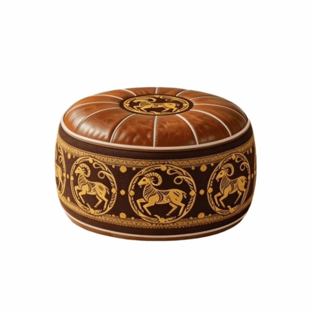 PU Leather Round Sofa Stool Cover Vintage Waterproof Seat Cushion Cover Foldable Space-Saving Sofa Footstool Entryway