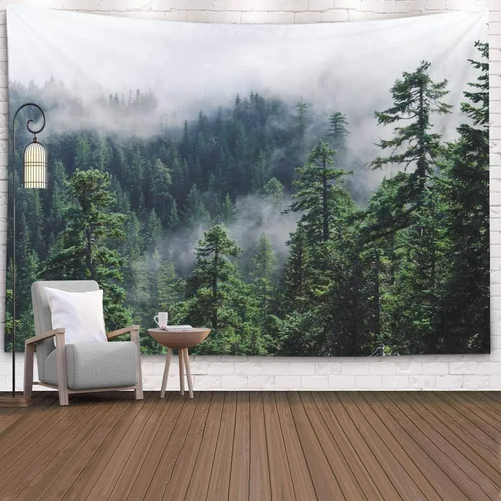 Tapiz con diseño de montaña nevada y bosque en la niebla, vista desde Larch Mount, Estados Unidos, Pacífico, tapiz decorativo para colgar en la pared, para dormitorio, sala de estar, hogar