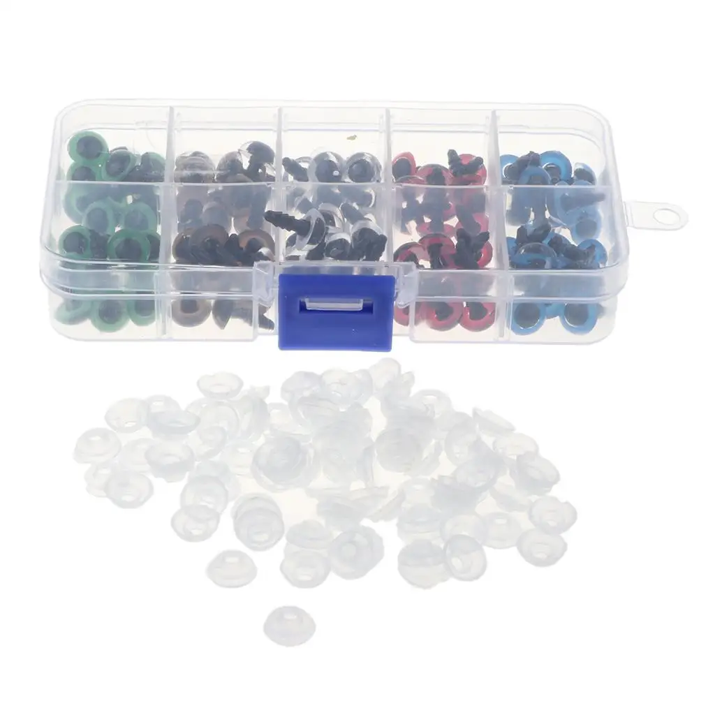 ตาพลาสติกนิรภัยขนาด 8-12 มม. พร้อมแหวนรอง สำหรับตุ๊กตาหมี ตุ๊กตาสัตว์ ของเล่นตุ๊กตาเย็บปักถักร้อย DIY งานฝีมือ แพ็ค 100 ชิ้น