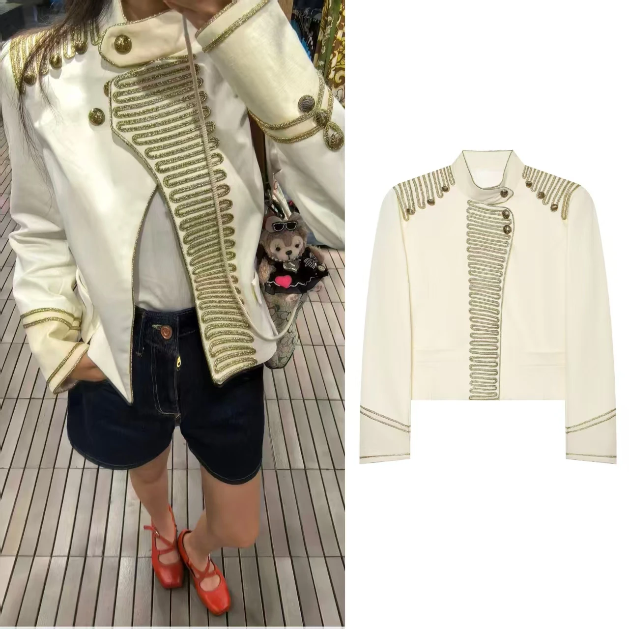 Fanan Guobioziy Women's Jacket 2026 Fall New Beige Long-Sleeve with Knot Button Decor Cavalry-Style Jacket Trendy and Stylish