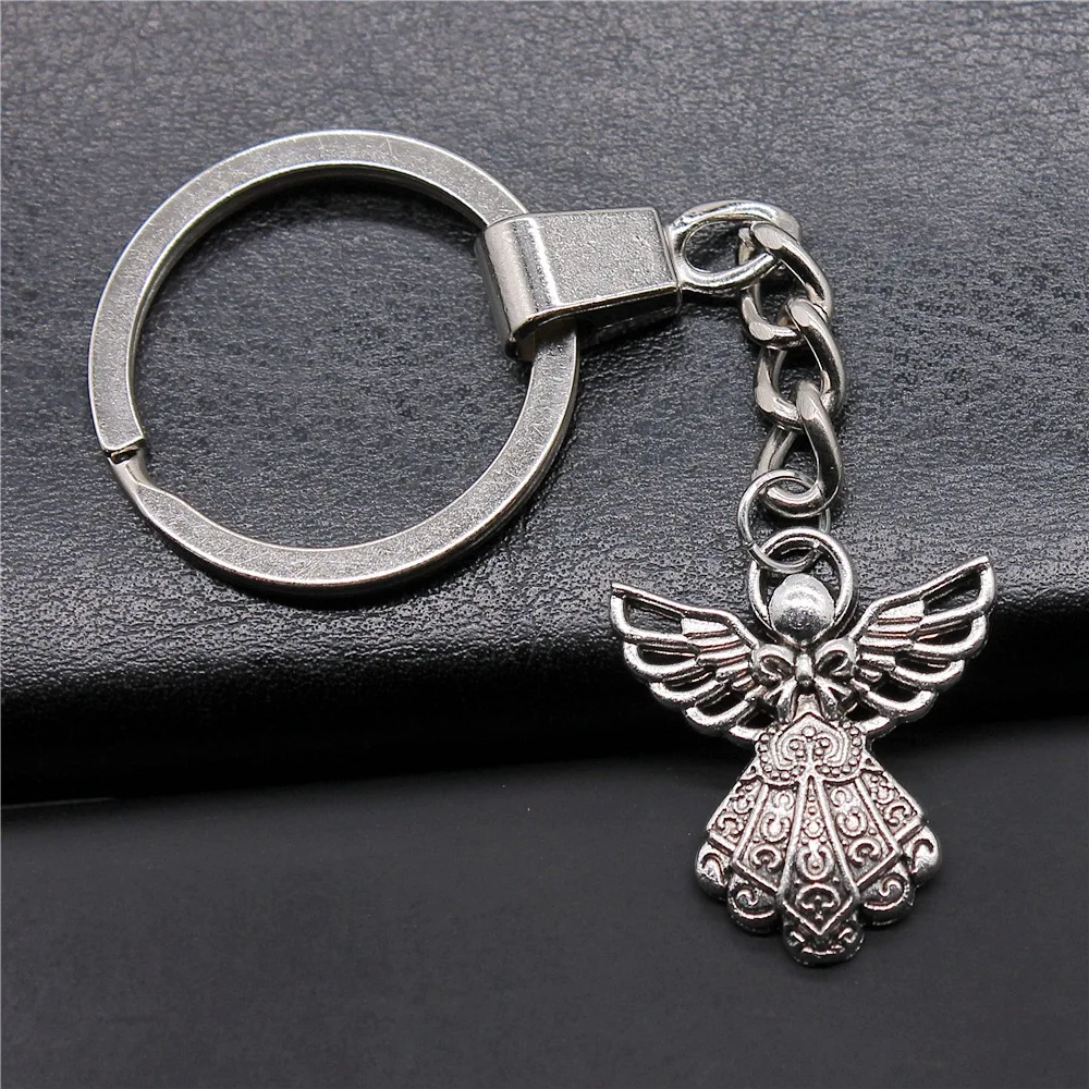 Dropshipping Souvenirs Gift Men Keychain 2 Colors 26x23mm Angel Pendant Keyring