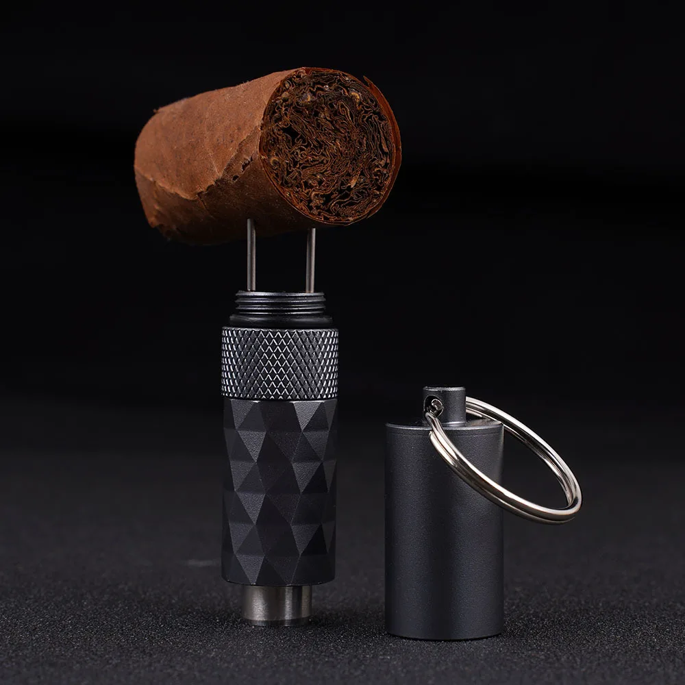 Aluminum Cigar Puncher Cigar Drill Fork Combo with Keychain Cigar Accessories Smoking Accessories