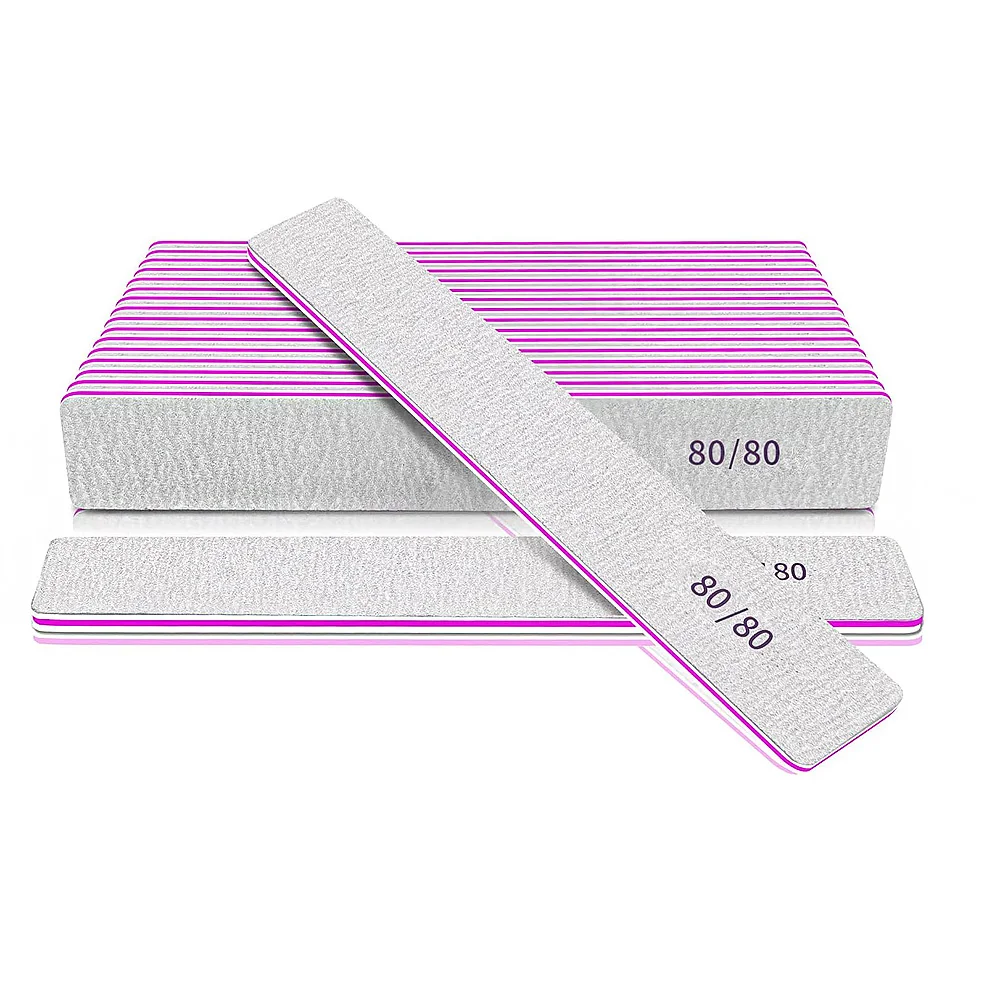 Grit 80/80 Nail Files for Acrylic Nails Rectangle Double Sides Emery Board Fingernail Files Professional Nail Buffering 10-50Pcs