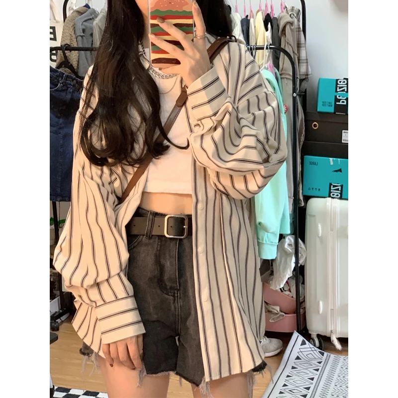 

Женский легкий кардиган больших размеров в полоску с длинными рукавами, в корейском стиле, для весны, с защитой от солнца