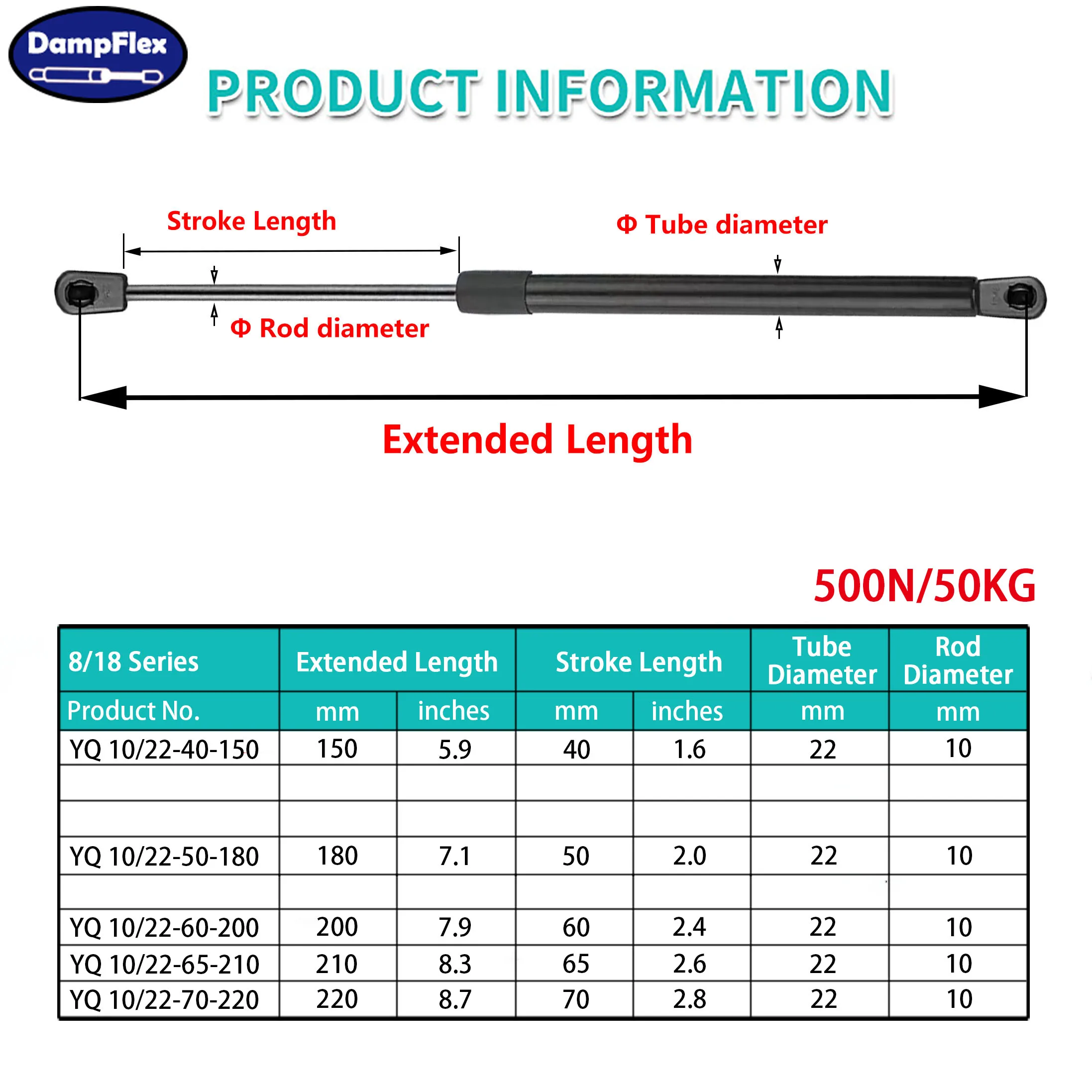 1PC 500N 150-220mm Universal Gas Struts Ball Sockets Lift Support Storage Hood Trunk Window Lift Lid Support Car Shock Absorbers