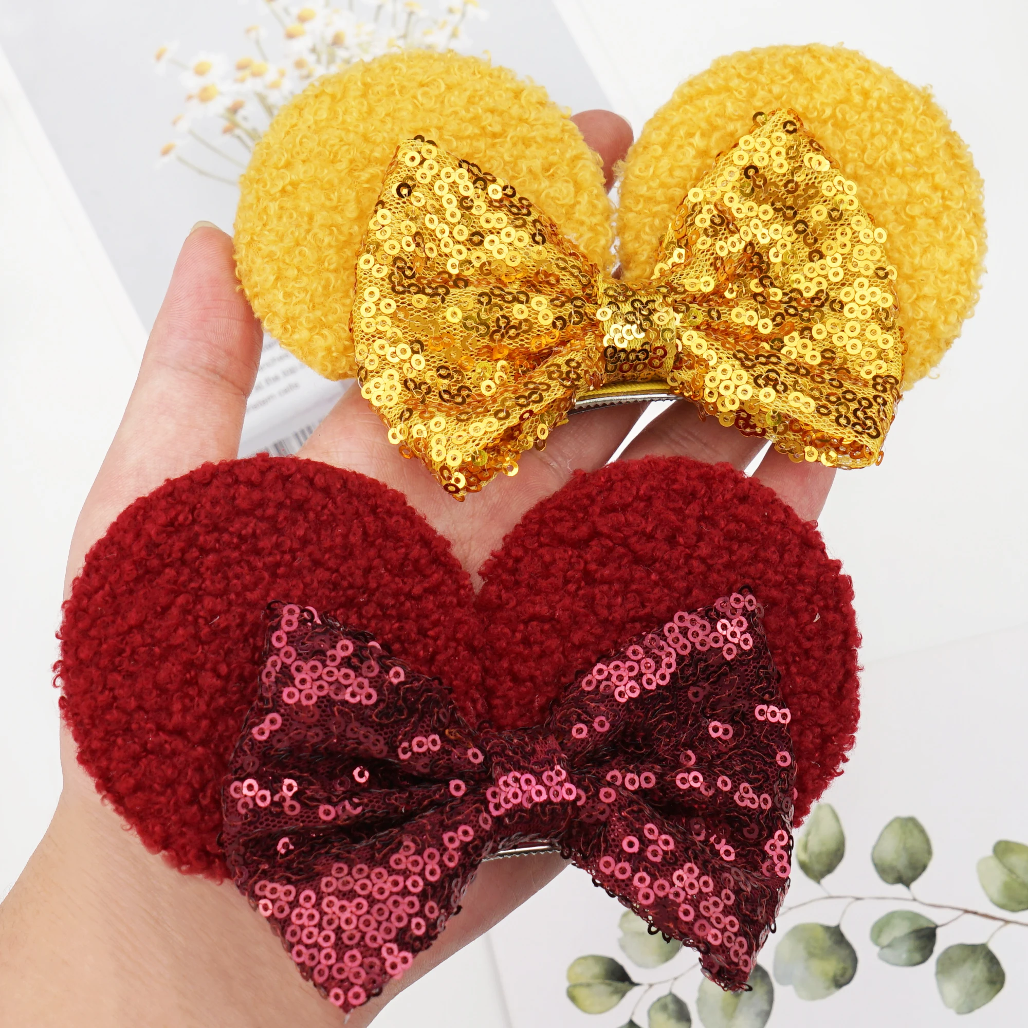 1Pcs 6Inch Sequin Mouse Ears Spinki do włosów Glitter Hair Bow Cute Mice Ears Spinki do włosów dla kobiet Dziewczyny Akcesoria do włosów na imprezę