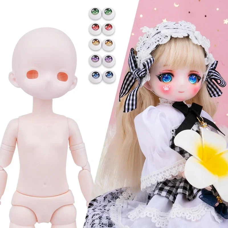 New 1/6 BJD Doll 22 Movable Joints Toys Colorful Anime Eyeballs Body Waist Rotation No Makeup Face Naked with Shoes for Girls