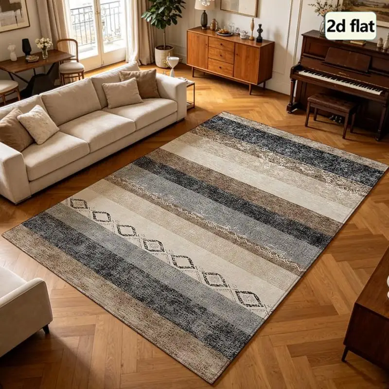 1PC Vertical Stripe Neutral Color Area Rug Living Room Cozy Rugs For Bedroom Floral Entryway Rug Pet Rugs For Dirty Paws Washable Vintage Style Decor Dorm Hallway Bathroom Entryway