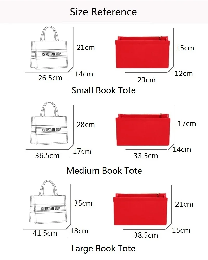 For D Book Tote Felt Insert Organizer Support Purse Makeup Storage Inner Shaper Accessories