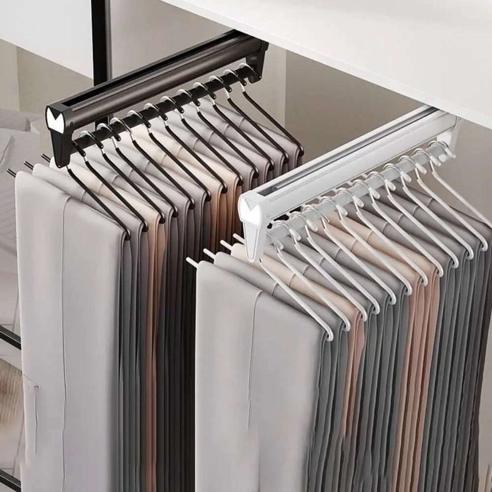 Hardware Aluminum Alloy Clothes Storage Rod Foldable Space Saving Extendable Hanging Adjustable Extendable Clothes Rail Home