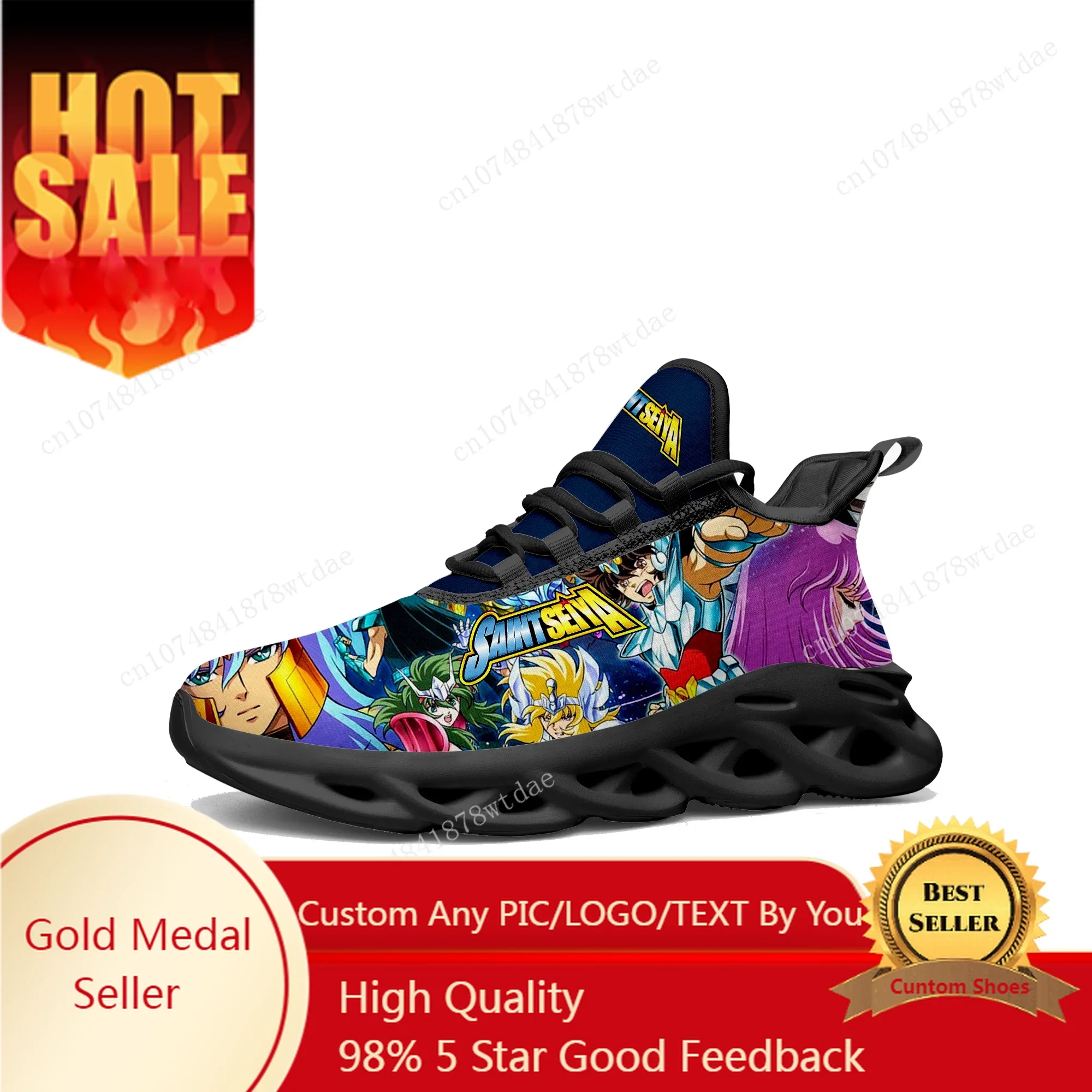 Saint Seiya Flats Sneakers Mens Womens Teenager Sports Running Shoes High Quality Japanese Anime Custom Lace Up Mesh Footwear