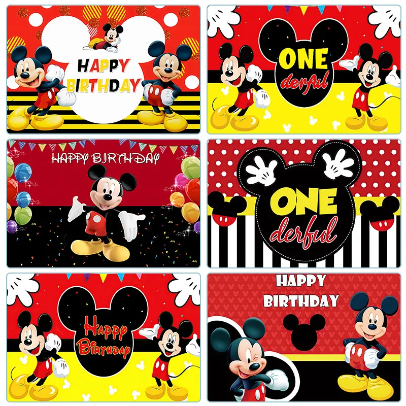 Disney dessin animé Mickey Mouse toile de fond nouveau-né enfants fête d'anniversaire photographie fond décors bébé douche bannière Photo Studio