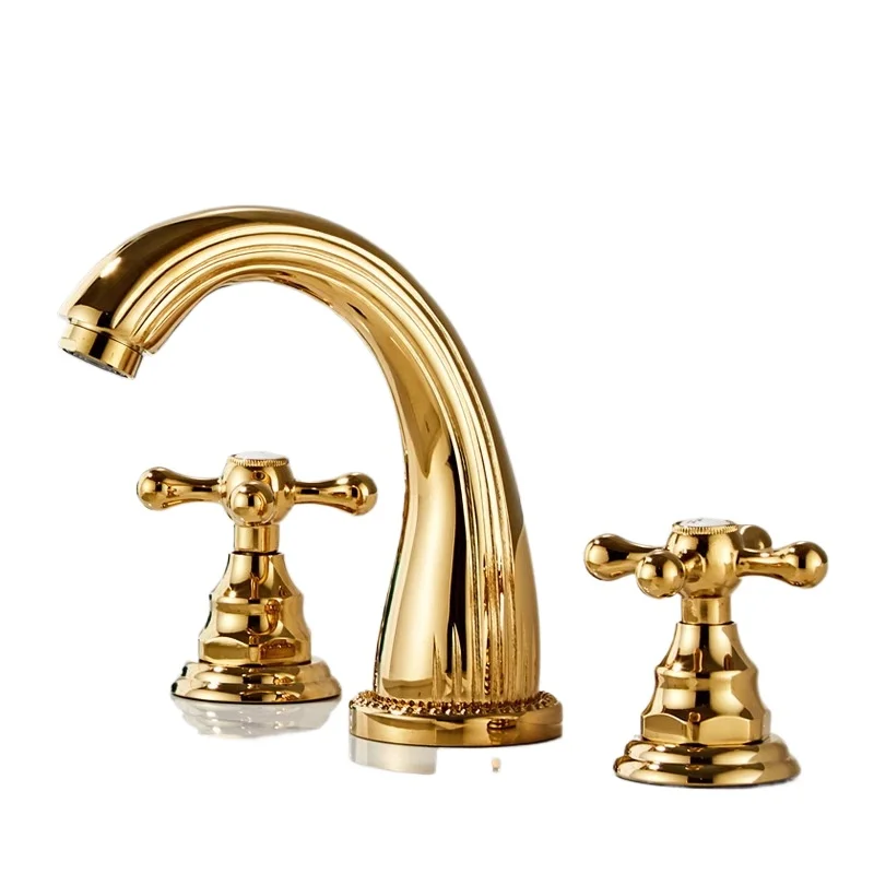

European brass split basin basin faucet three-piece antique bathtub double handle three-hole mixed faucet