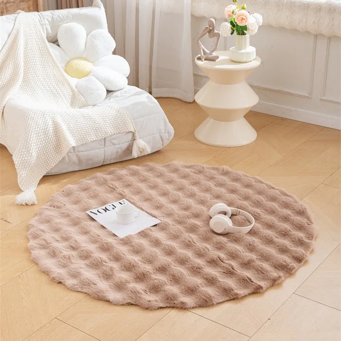 

Round Carpet Cream Style Bubble Fleece Rabbit Fur Like Bedroom Bedside Bay Window Mat