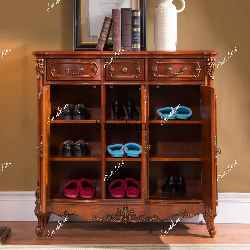 خزانة أحذية أمريكية من الخشب الصلب بثلاثة أبواب، خزانة تخزين أحذية ذات سعة كبيرة FT #3