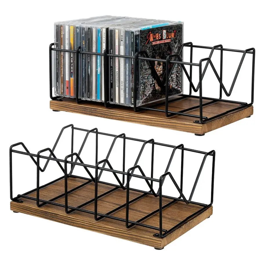 2 Pcs CD Rack Stand Holder, DVD Tower, Tabletop Compact Disc Case Organizer Storage Holds 50 Jewel Cases, Vintage Rustic Burnt S