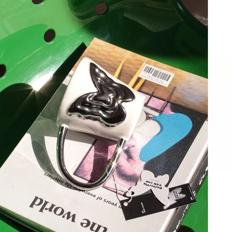 

Trendy water cup Y2K style butterfly coffee cup retro couple pair cup birthday gift mug