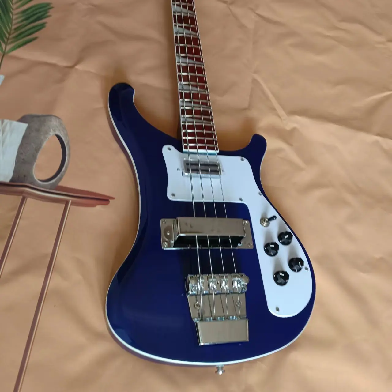 In stock, 4 chord low bass Rickenbacker electric bass, deep blue body, with real shipping pictures. Order and ship immediately