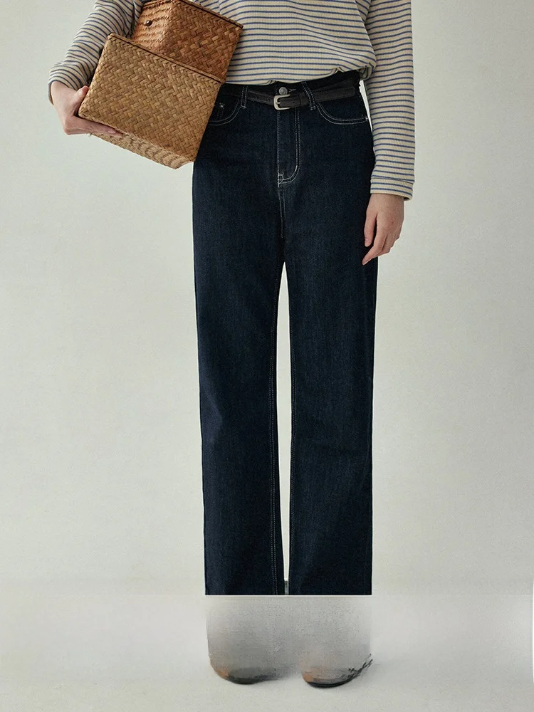 

Прямые джинсы с высокой талией AMUU, широкие брюки в стиле ретро, повседневные длинные брюки для женщин, джинсовые синие весенние утягивающие брюки