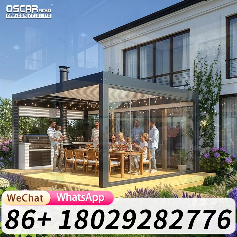 Large Outdoor Electric Retractable Waterproof Party Garden Frame Balcony Structure Pavilion pergola