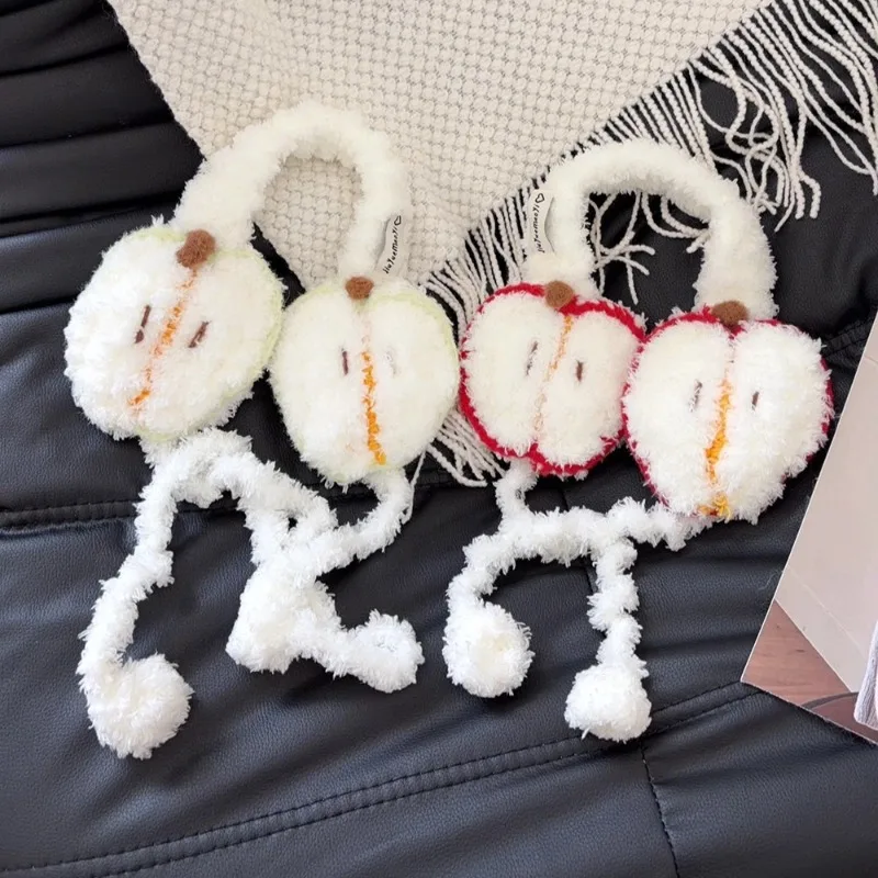 لطيف التفاح شكل تصميم أفخم غطاء للأذنين للنساء الخريف والشتاء جو السفر الدافئة تنوعا شخصية الأشرطة سماعات الأذن #6