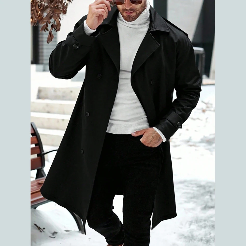 Business Overcoat Men Trench Coat Polyester Fabric Solid Pattern Length Black As Pictures Business Business Overcoat