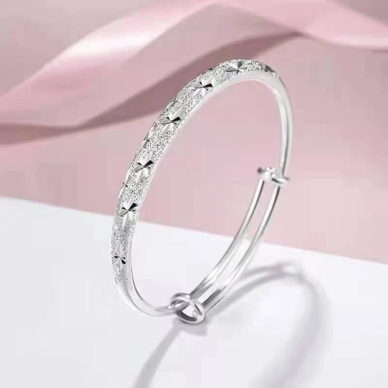 2026 Trendy 999 Sterling Silver Bangle, Starry Sky Star Engraved Pull Push Bracelet, Women Fine Silver Wrist Jewelry Gift