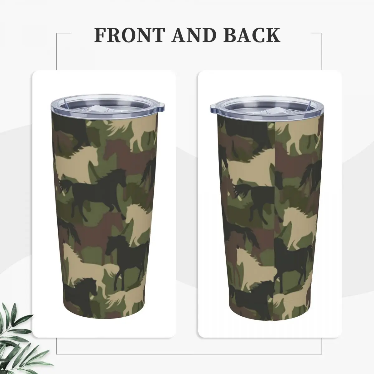 Horse Silhouette Tumbler Funny Camouflage Print Cold and Hot Water Bottle Insulated Stainless Steel Thermal Mug Travel Mugs Cup