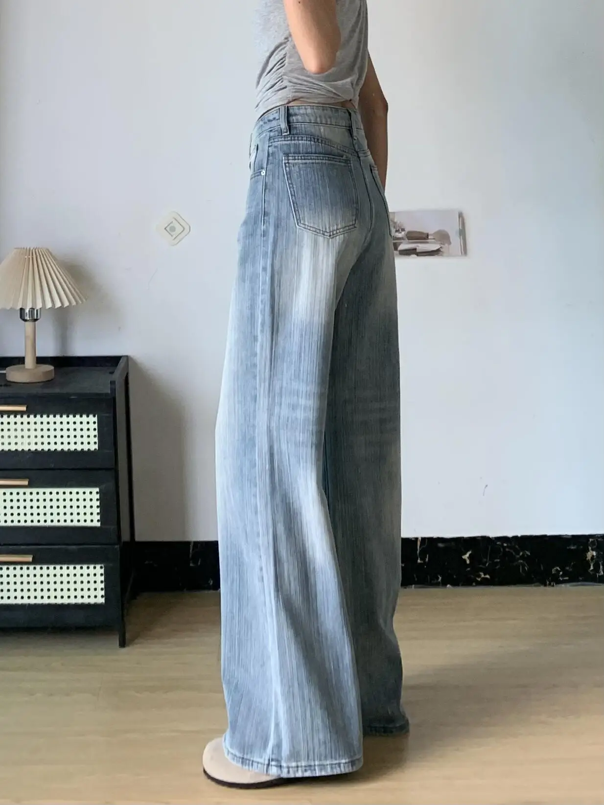 

Y2K Bamboo Stripe Jeans Women Retro Curved Knife Spring High Waisted Loose Wide Leg Floor Length Trendy Pants