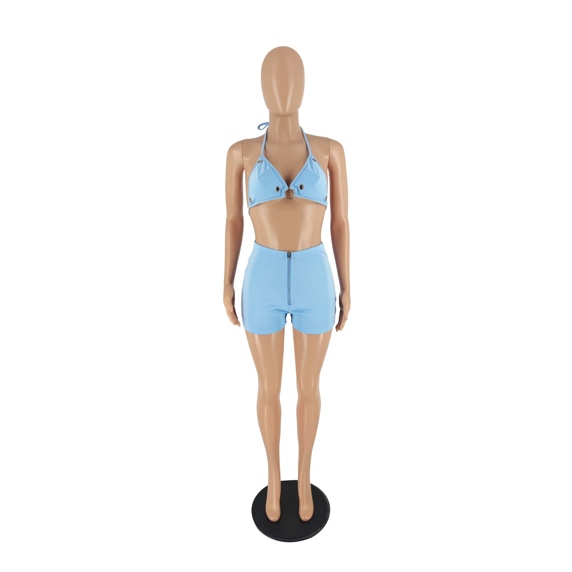Crop Bikini Top 2 Piece Short Pant Set Outfits Tracksuit 2023 Women Clothes Summer Sexy Y2K Streetwear Two Piece Biker Short Set