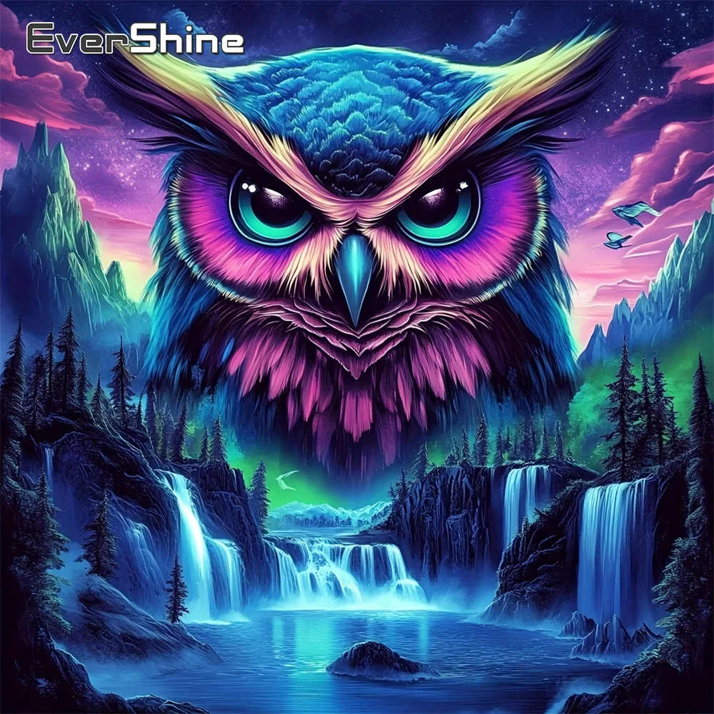 

EverShine Diamond Embroidery Animal Picture Rhinestones Mosaic Owl Full Drill Square Painting Waterfall Mountain Wall Decor