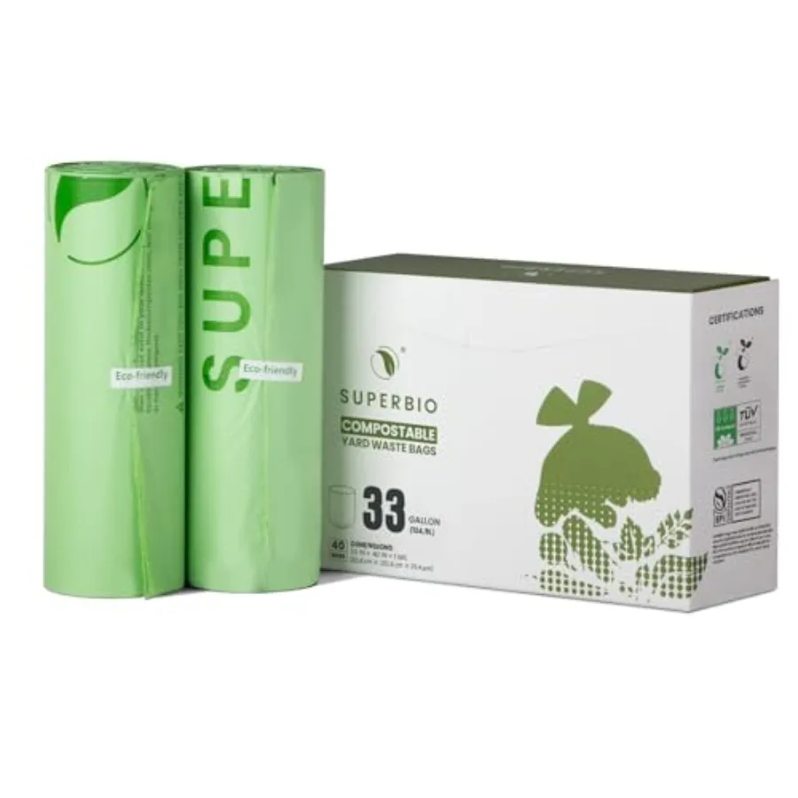 

33-галлоновые компостируемые мешки для садовых отходов, для сбора газонных травинок и листьев, 40 штук, сертифицированы по стандартам ASTM D6400, BPI и OK Compost Industrial